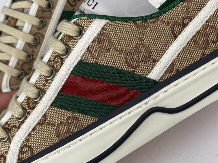 g*u*i ace embroidered low-top sneaker light brown green red e2235