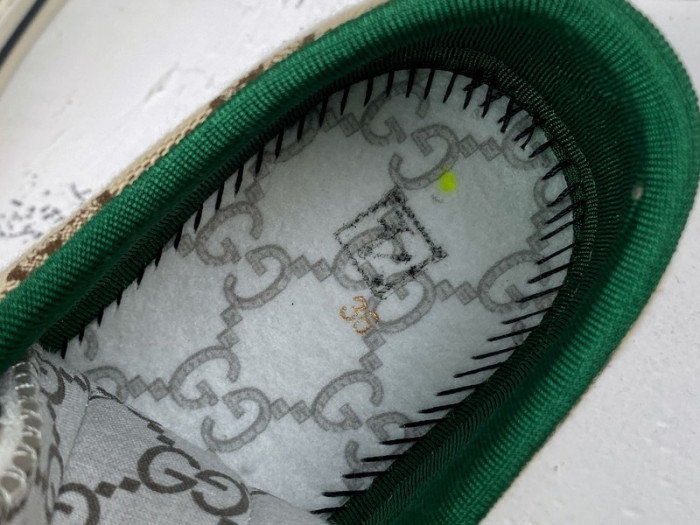 g*u*i ace embroidered low-top sneaker light brown green red e2235