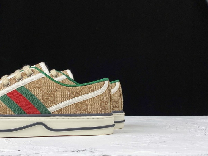 g*u*i ace embroidered low-top sneaker light brown green red e2235